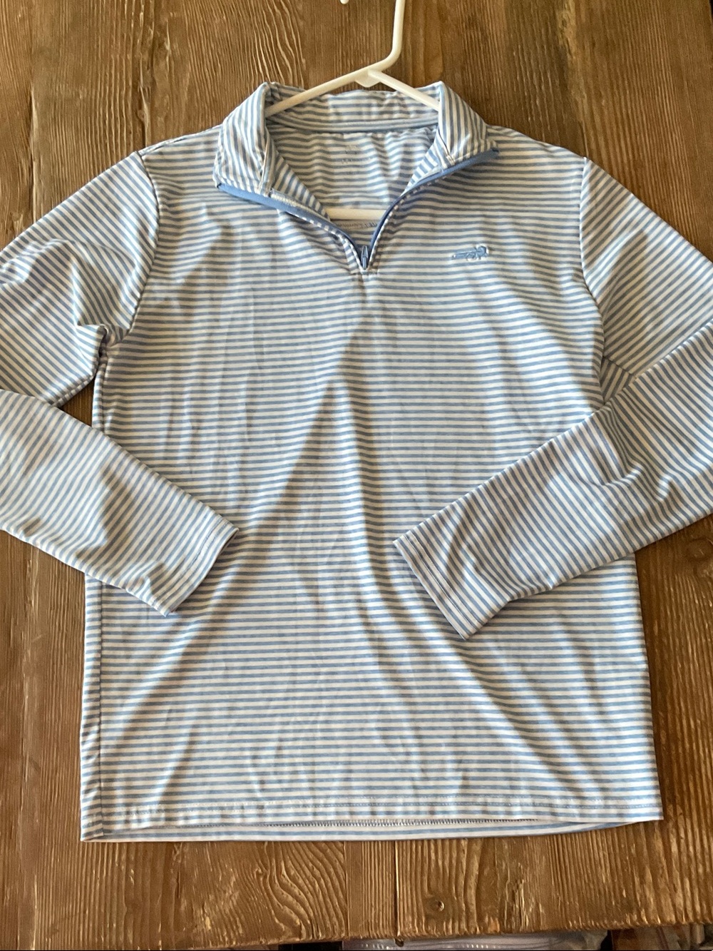 Class Club Light Blue & White Striped Quarter-Zip Long Sleeve Tee 14/16